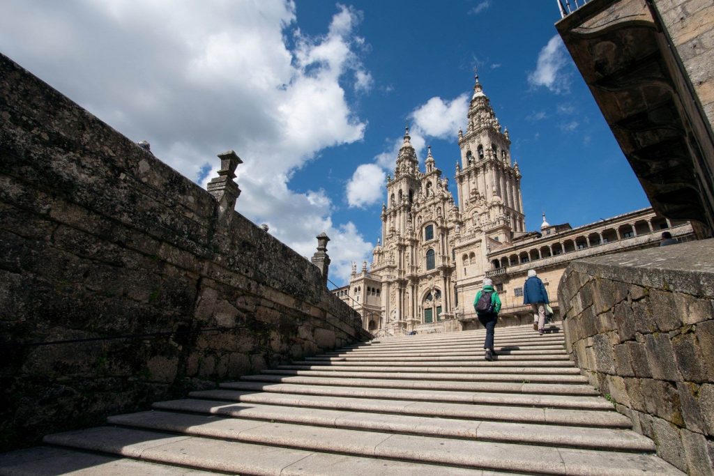 Pilgrims at Santiago de Compostela Cathedral Camino de Santiago Joe Walsh Tours Pilgrimages travel
